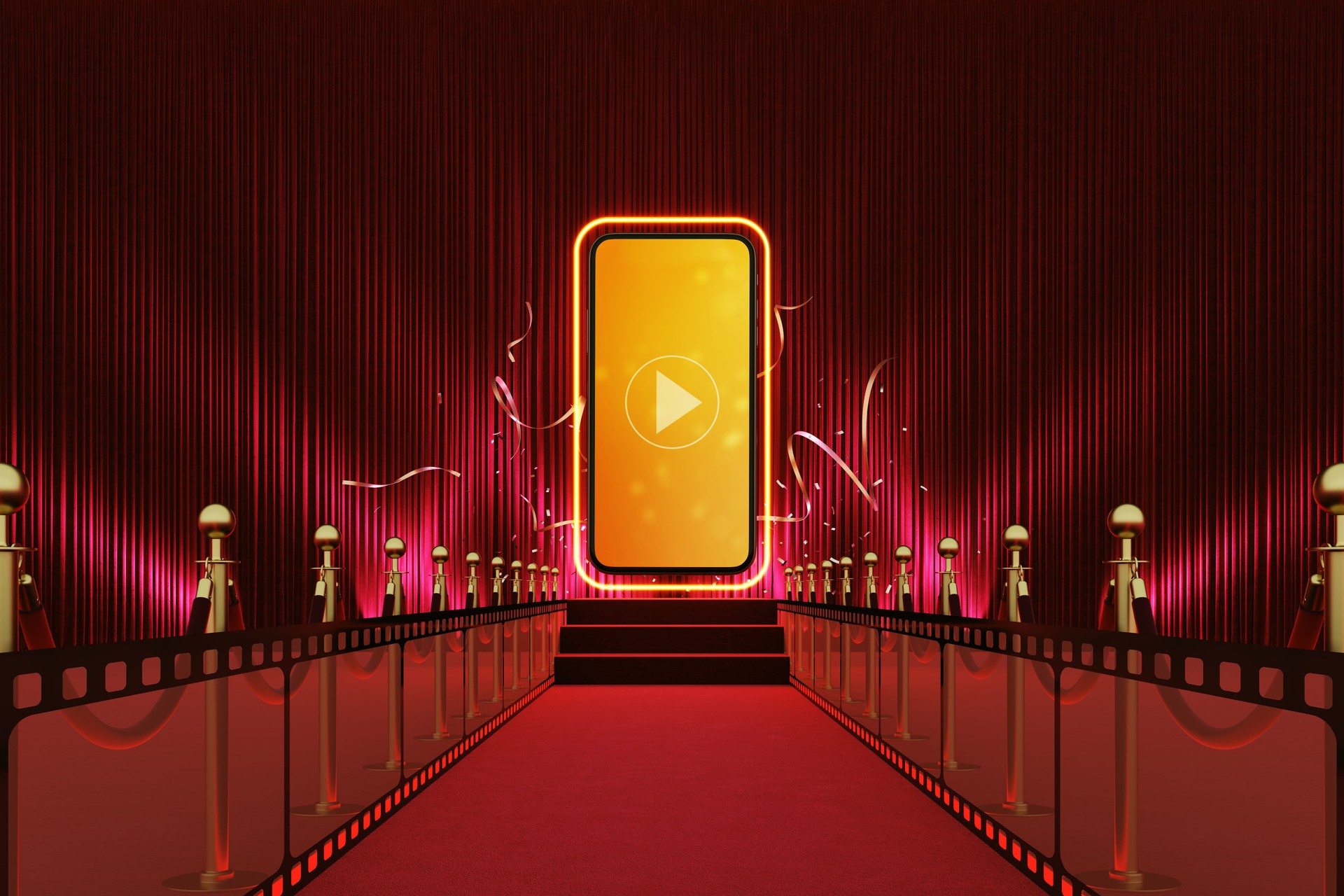 smartphone red carpet entertainment award show social concert online. 
 Watching movies cinema online media. hollywood background.